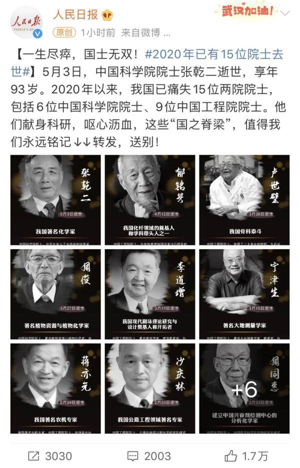 今年已有15位院士去世