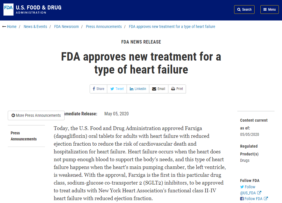 當地時間5月5日,美國食品藥品監督管理局(fda)批准達格列淨(安達唐