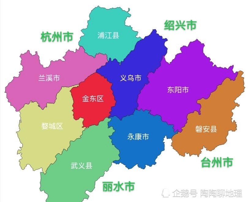 金华市2区3县4市,建成区面积排名,最大是义乌市,最小是磐安县