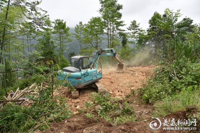 (双岩村一组村民黄国正在拆除旧房后腾出的土地上