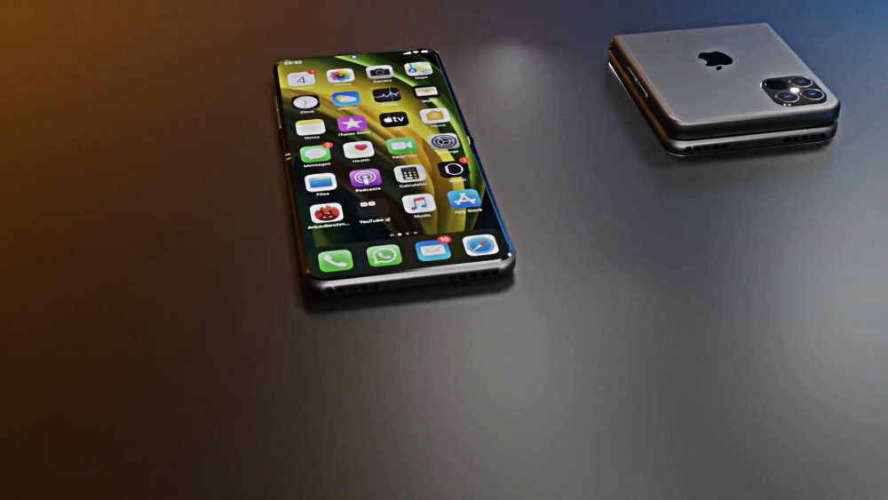 iphone12折叠概念机前后双屏取消刘海69寸打孔屏能对半折叠