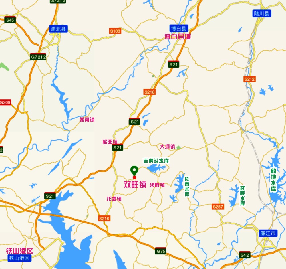 双旺镇位置图双旺镇位于广西博白县南部,距博白县城77公里,总面积111.