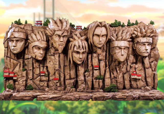 火影岩的手办岩石前放着24位忍者摆造型感觉在炫耀手办