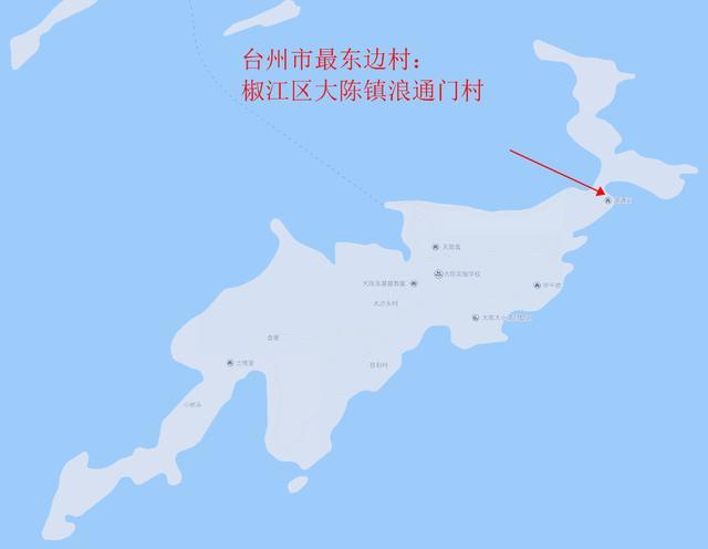 最东:椒江区大陈镇浪通门村根据地图经纬度查询得知,台州市最东南西北