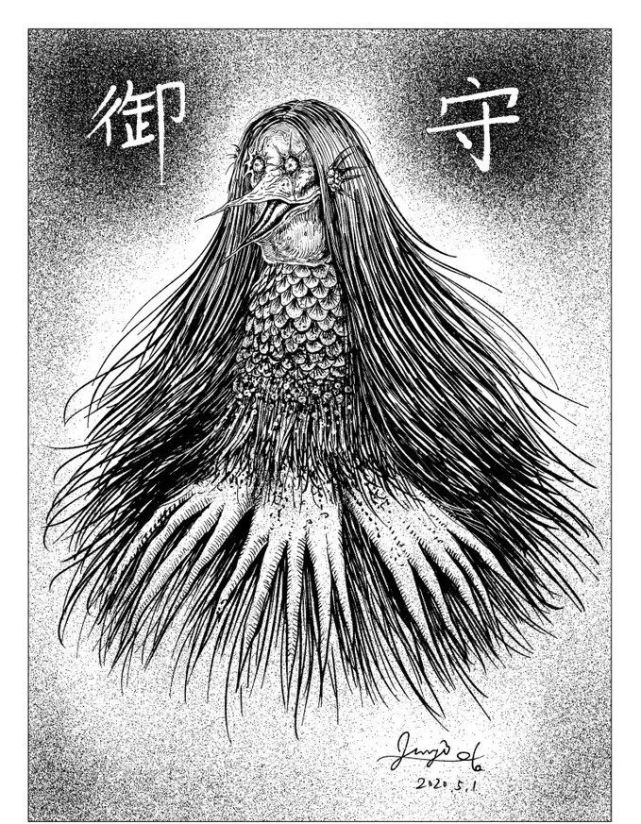 com@kazekissa 恐怖大师伊藤润二也绘制了非常"伊藤风"的阿玛比埃(Д)