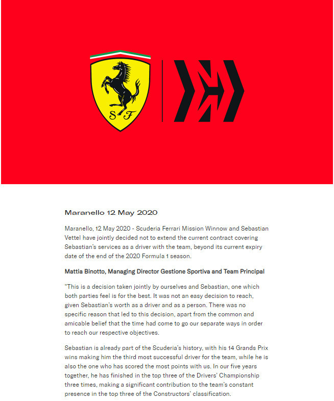 2020赛季结束后合同将不再延长,维特尔与法拉利牵手的6年时光自此画上