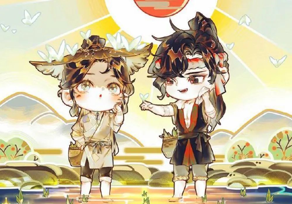 《天官賜福》漫畫夏日賀圖,花憐一起去勞作,很適合做成立牌!