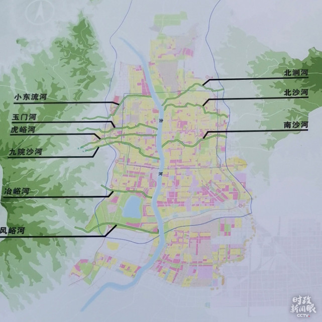 △“九河”是指汾河在太原市區的9條主要支流，分別是南沙河、北沙河、北澗河、玉門河、虎峪河、九院沙河、冶峪河、風峪河以及小東流河。