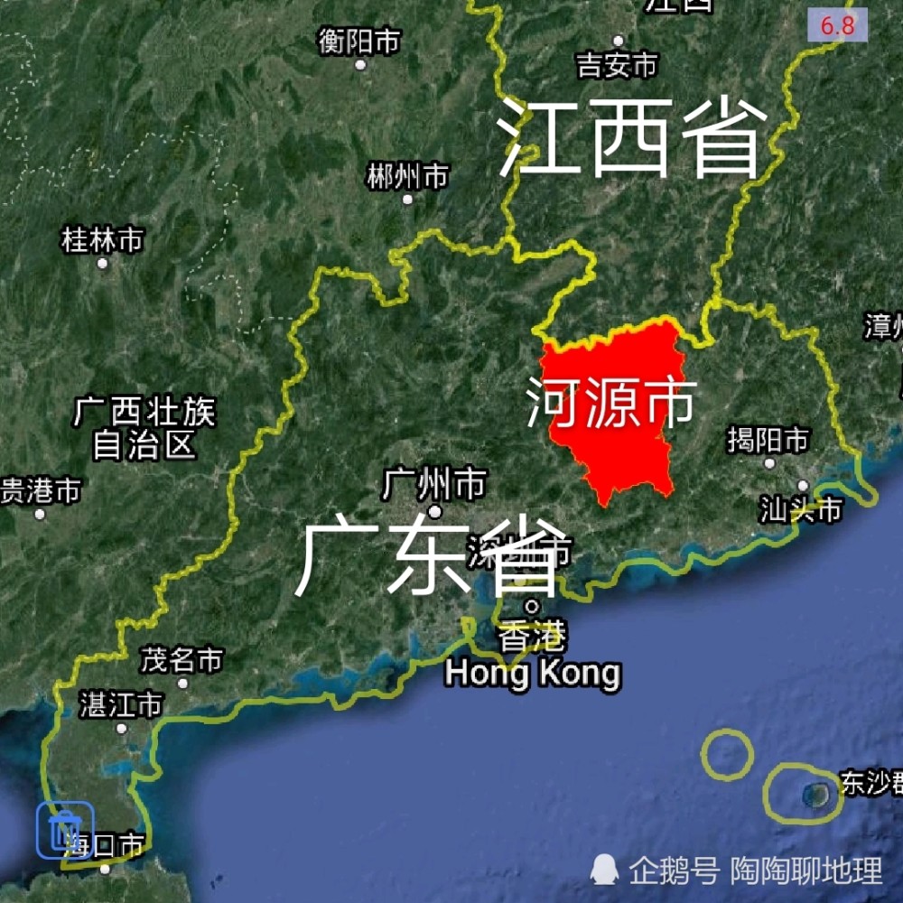 河源市在廣東省的地理位置圖境內大部分為山地和丘陵,只有在河流兩岸