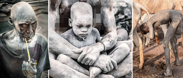 古老非洲部落人们用牛尿洗脸染发画面震撼