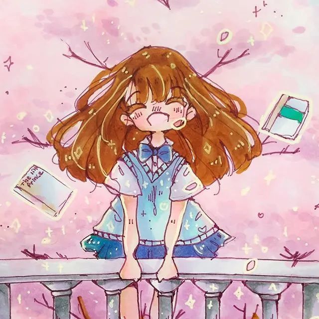 马克笔q版超软萌少女心动漫女生人物新手入门手绘素材