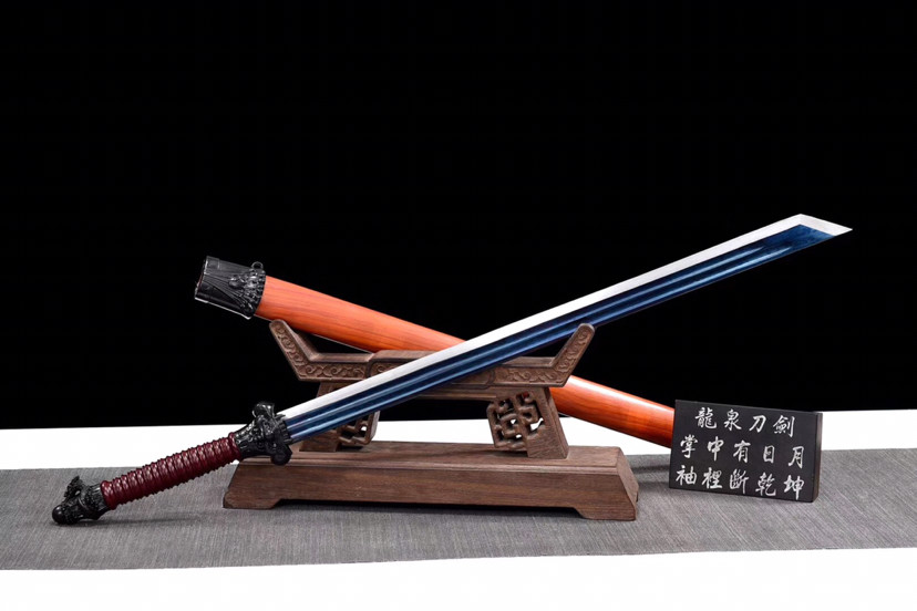 战刀风卷残云百炼折叠花纹钢双槽设计烤蓝工艺