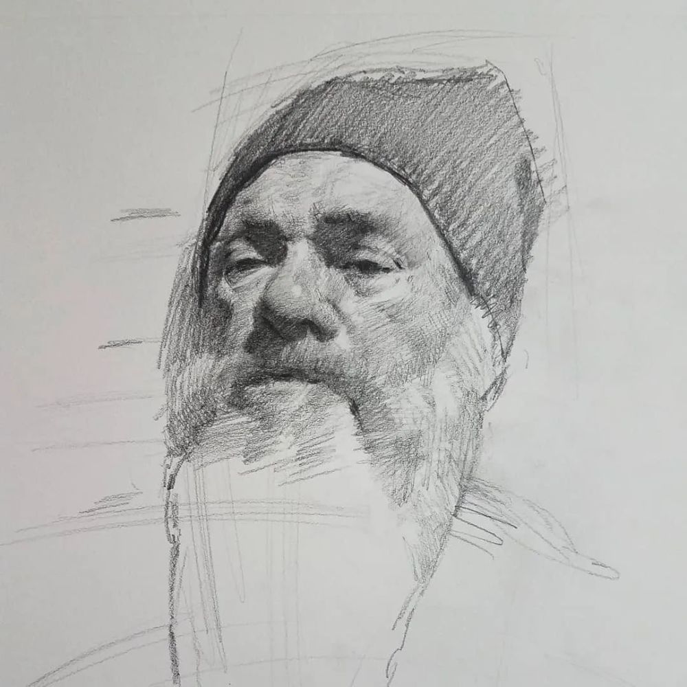 大胡子的老人素描欣赏第二篇