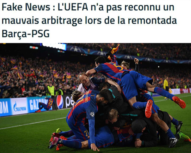 巴萨6-1大巴黎存争议,但欧足联并未处罚当值主裁