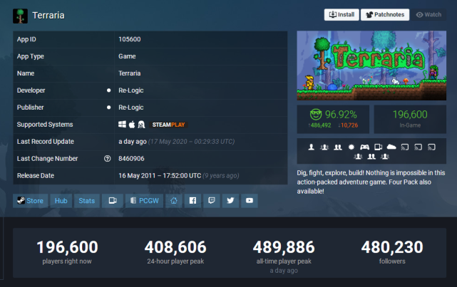 50万在线steam第3 泰拉瑞亚 终点更新 完美谢幕 泰拉瑞亚 Steam 游戏 我的世界 沙盒 Re Logic