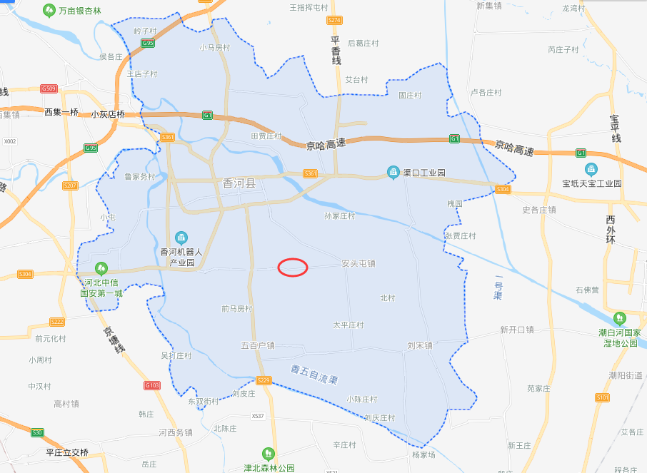 香河站的具体位置可以参考下面图片,红圈部分就是香河站的大概位置.