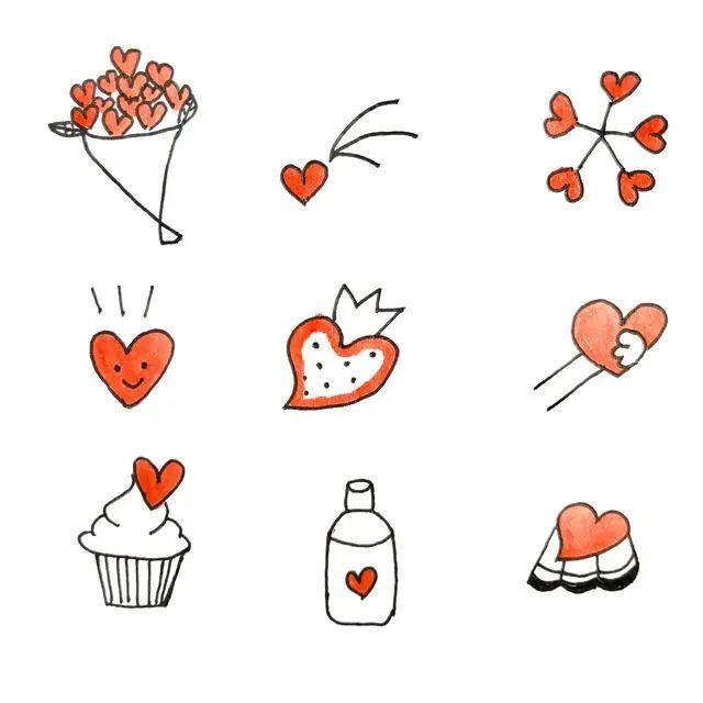 每日一画各种爱心简单画法超级实用的素材