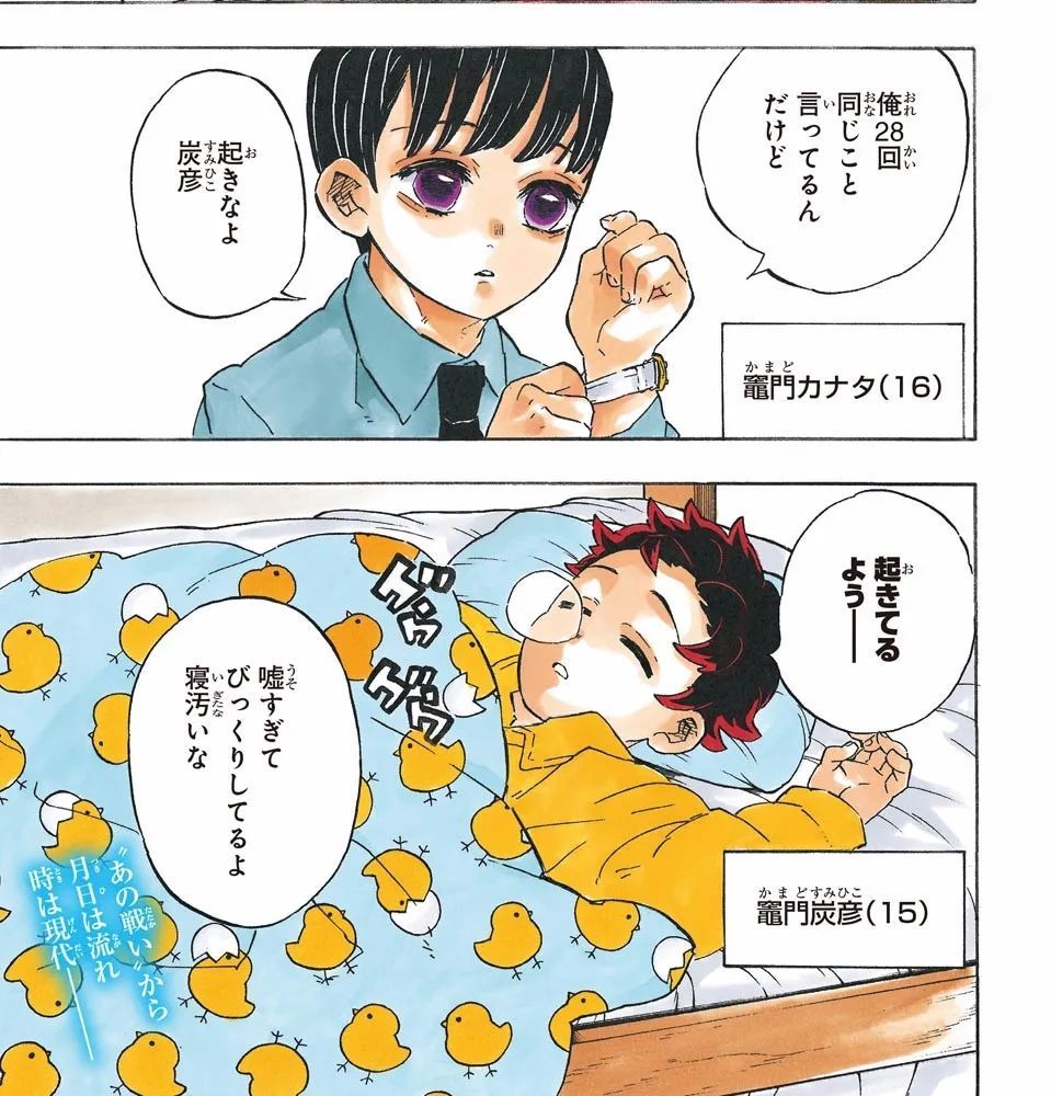 这两个人也很明显了,长相清秀的紫瞳男孩灶门彼方,和几乎和碳治郎长的