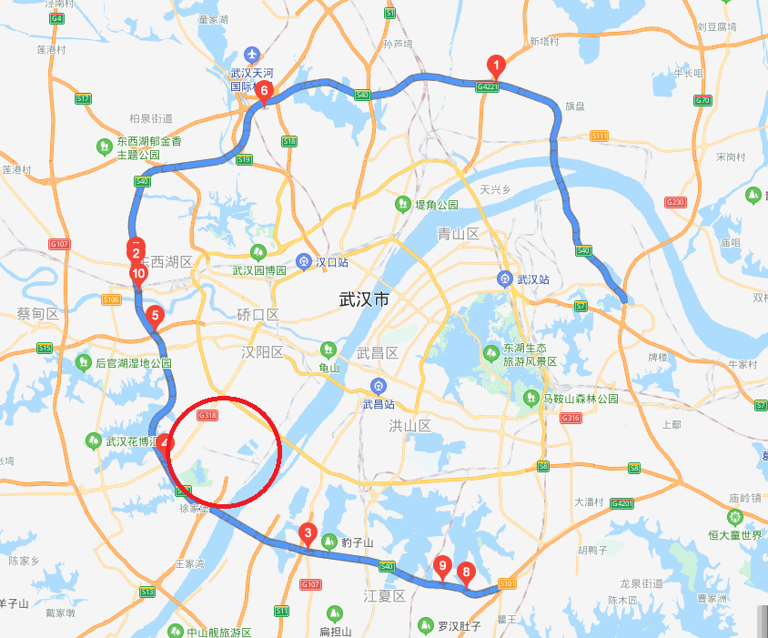 (百度地图)在全新的城市框架之下,永旺板块,就是南部新城和汉口/武昌