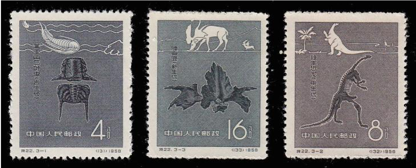 1958年,中国邮政总局发行了一套三枚的古生物纪念邮票,许氏禄丰龙成为
