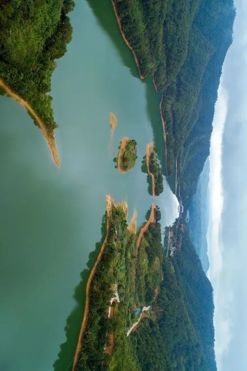 长汀溪源水库群山环碧水千亩茶飘香