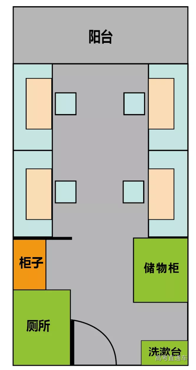 标准4人寝室剖面图图片