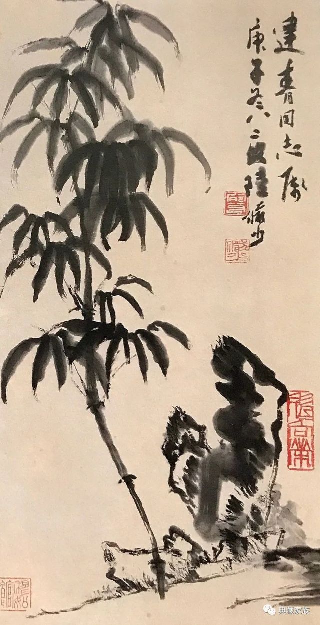 陸儼少國畫花卉藝術作品:竹石圖曹簡樓國畫花鳥藝術作品:喜酣程麗娜