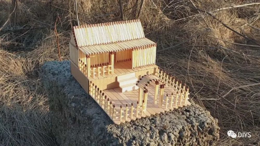 "手工模型作品"火柴小房子的制作方法,简单易学!_腾讯新闻