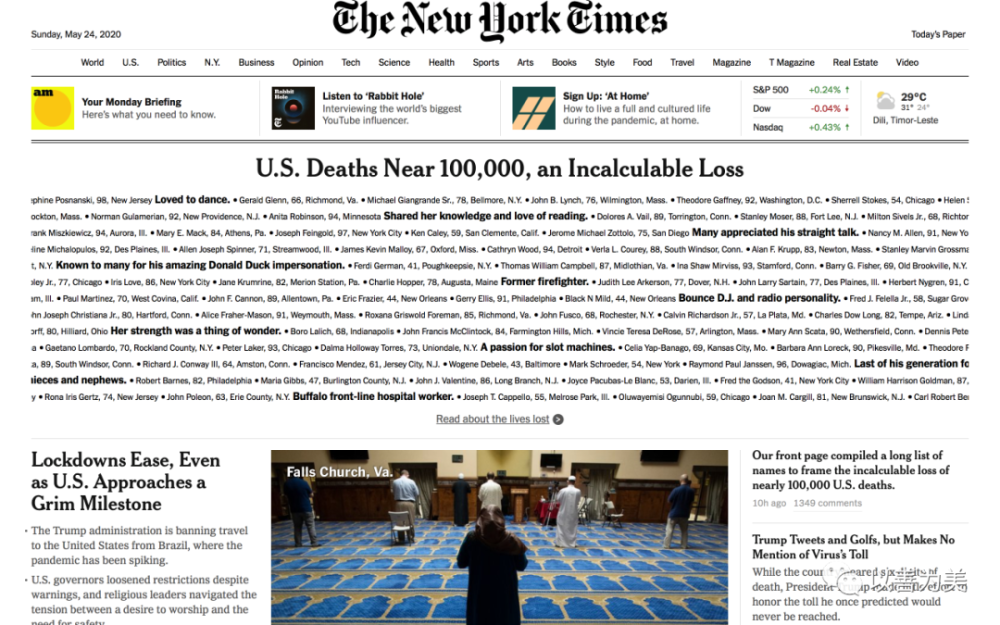 新闻可以直击人心:《纽约时报》纪念日的头版和网络图