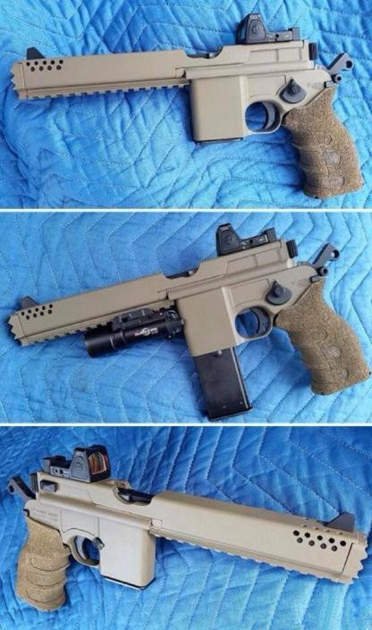 日本枪迷魔改的盒子炮,瞄镜,消音器,伸缩枪托,老古董变战术大枪