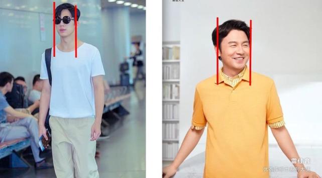 拿井柏然的头身比和雷佳音的对比一下,我们就能发现,井柏然的头肩比