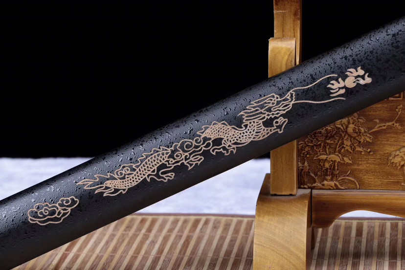 龙头唐横刀,弹簧钢手工锻造烤蓝,雕刻中国龙鞘设计_腾讯新闻