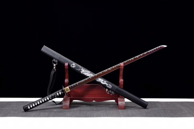 铁装武士直刀-玄龙,弹簧钢锻造,烤紫工艺