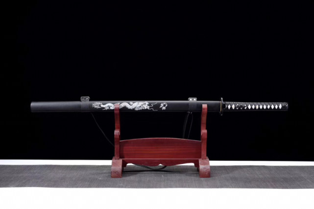 铁装武士直刀-玄龙,弹簧钢锻造,烤紫工艺