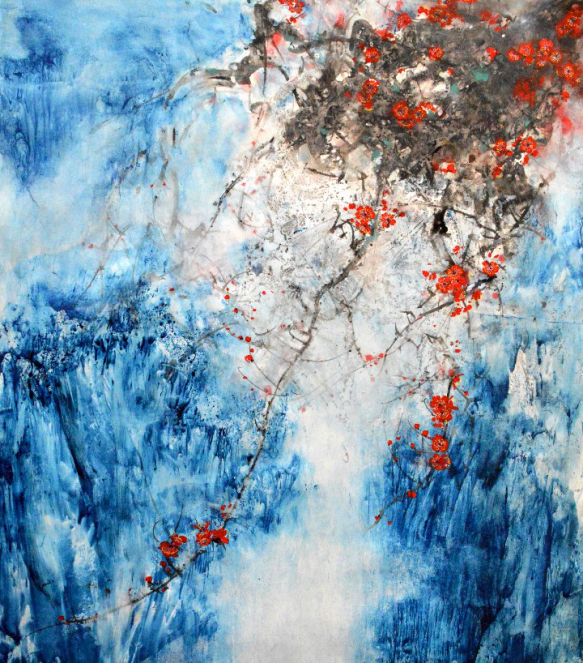 贾维泽泼彩工笔画的唯美诗境山果灿如霞落照雪轻红