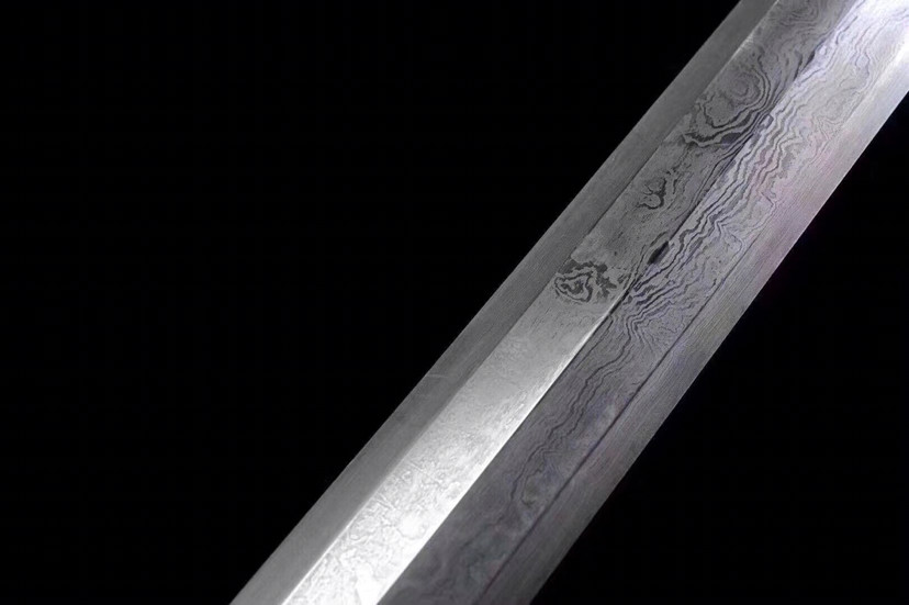 铜装越王剑,手工锻造花纹钢,乌木鞘