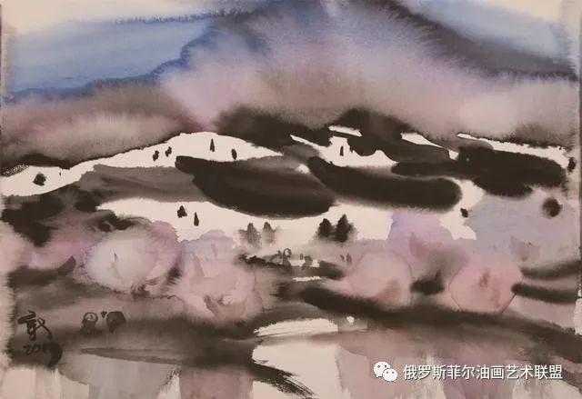 最高級 水彩画 風景画 中華人民共和国 画家 婁中國 直筆 額装 絵画