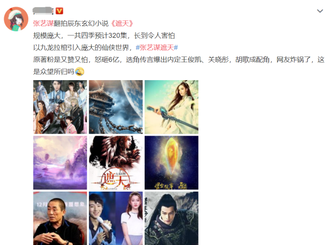 张艺谋斥资6亿拍《遮天》,如果让胡歌演叶凡,杨幂演狠人会火吗