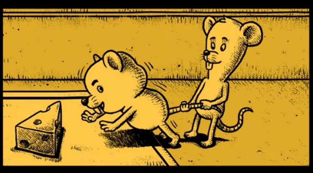 爆笑看到前面陷阱上的奶酪小老鼠们商量合作一起吃后面的老鼠却想独吞