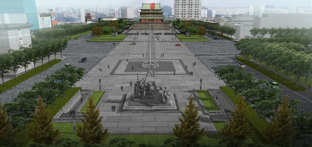 以"千年城道"理念拉通南北广场强化南北广场空间轴对称设置首义门
