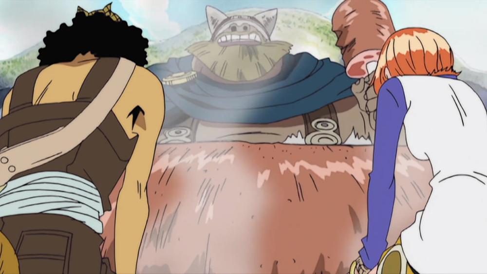 草帽一伙在空中看到几个顶天立地的黑影,乌索普告诉乔巴这样的巨人没