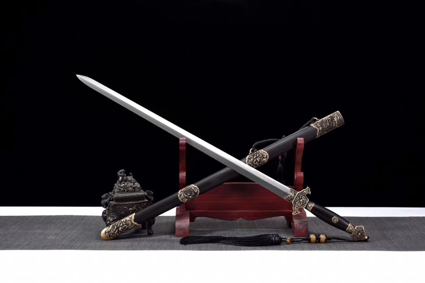 清剑-古典牡丹剑,手工锻造百炼花纹钢四面剑身手工十五道研磨