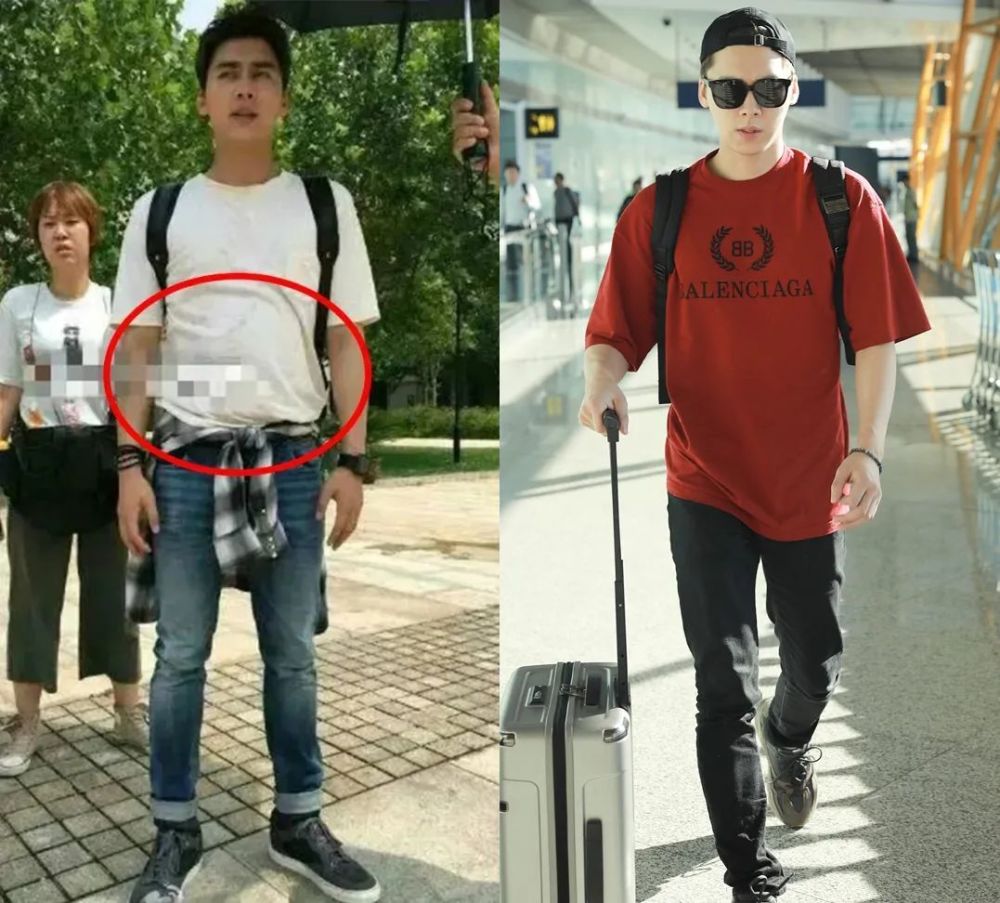 比如像李易峰这样,把软塌塌的贴身t恤换成版型更为宽松的款式,扬长避