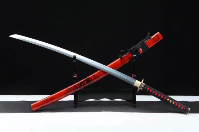 乱纹烧刃武士刀-修罗,手工锻造t10烧刃研磨