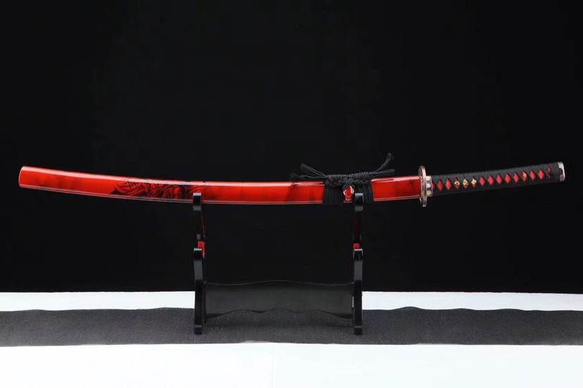 乱纹烧刃武士刀-修罗,手工锻造t10烧刃研磨
