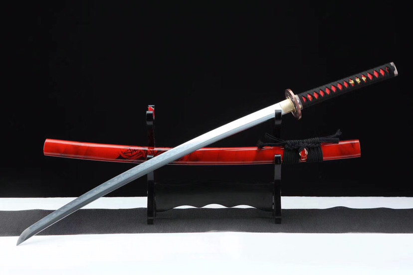 乱纹烧刃武士刀-修罗,手工锻造t10烧刃研磨