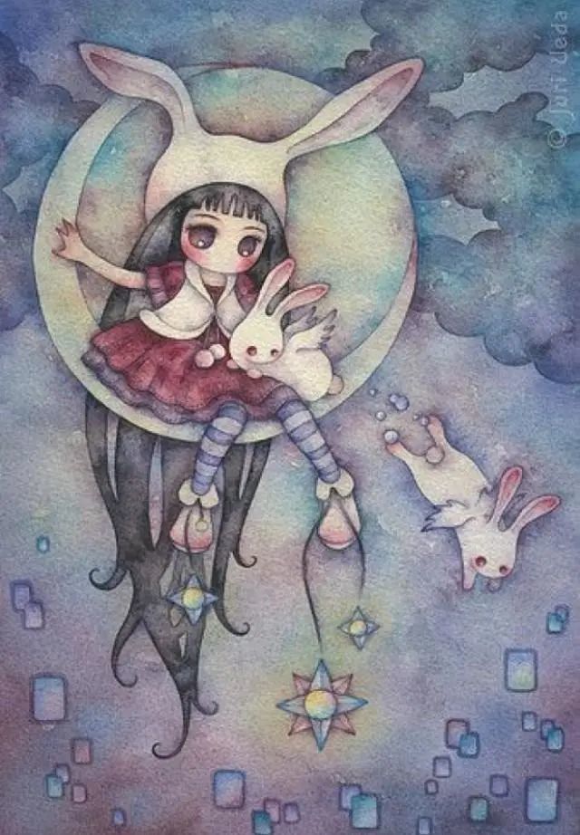 水彩日本插画家juriu水彩动漫女孩插画