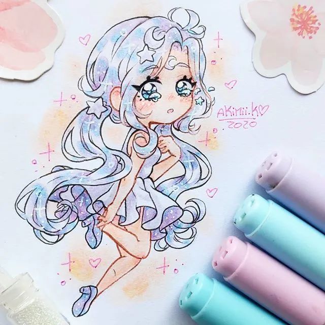 【马克笔插画】巨好看的一大波动漫女孩手绘素材