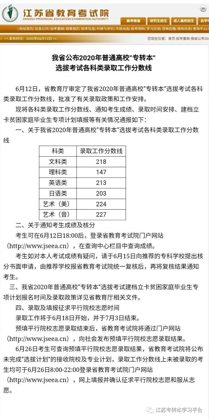 省控线公布 理科147分 查分18 00开始 理科 省教育考试院 专转本 分数线 省教育厅 文科