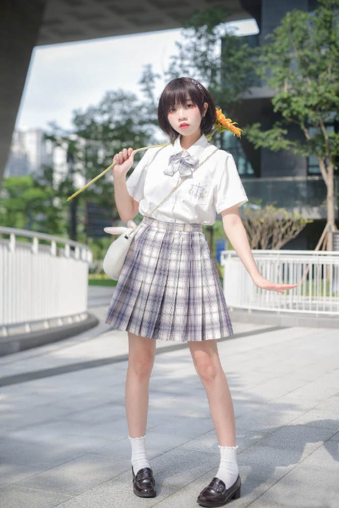 jk少女白夜霓虹格裙